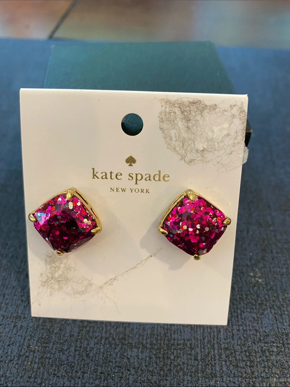 kate spade Hot Pink Glitter Square Stud Earrings in Gold-Tone Setting